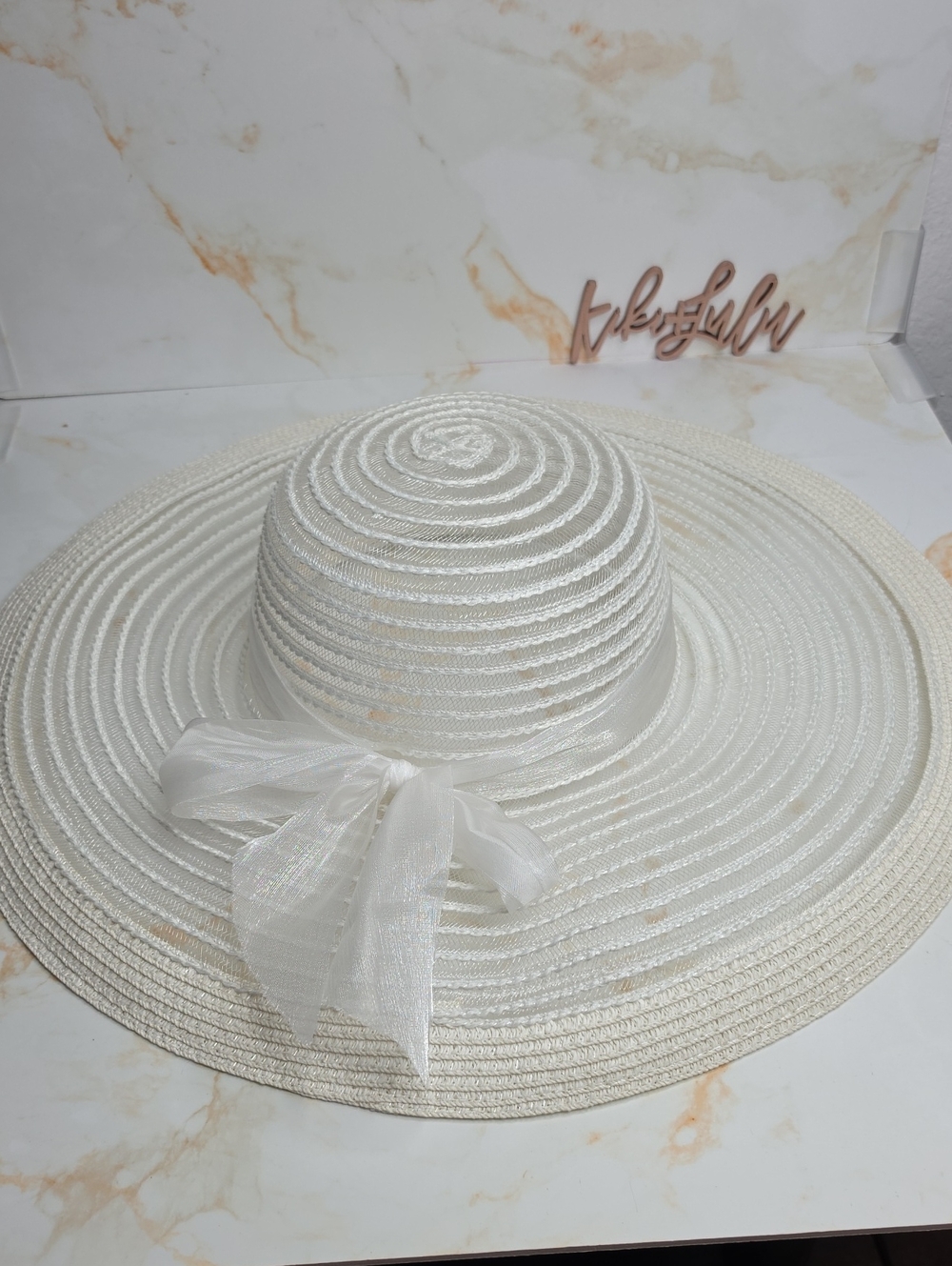 Elegant Wide-Brim Sun Hat with Bow - White